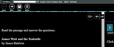 Sample question with the color contrast reversed, so that the interface is black and the text is white.