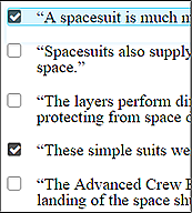 Training test response check boxes with an option highlighted and checked using the line reader resource