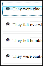 Training test response radio buttons with an option highlighted and selected using the line reader resource.