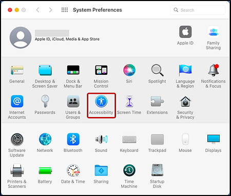 macOS System Preferences screen with Accessibility indicated