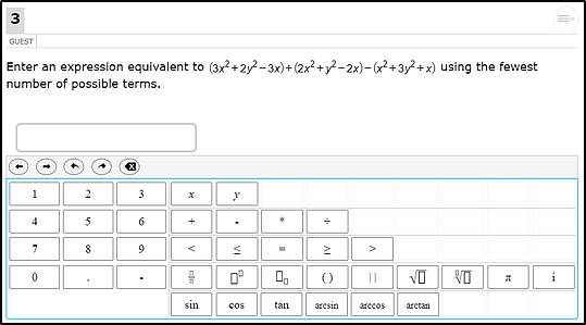 Sample equation question with the on-screen keypad