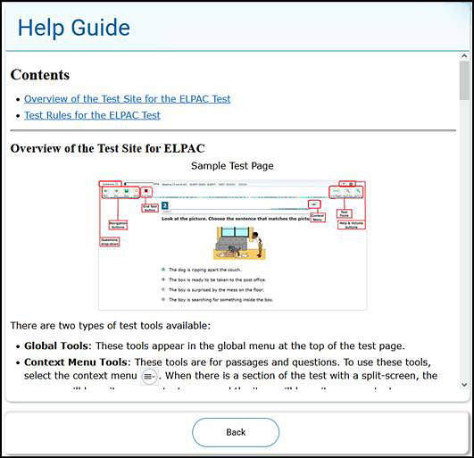 Sample Help Guide for student taking ELPAC.