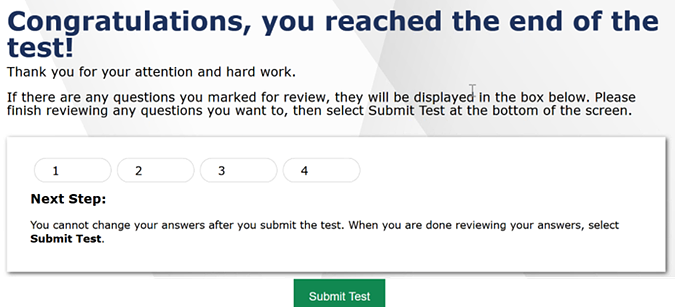 Review screen for in-test survey Segment 3: Questions 1 through 4