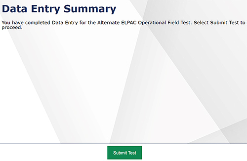 Data Entry Summary screen with Submit Test button