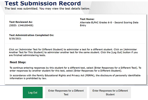Test Submission Record screen
