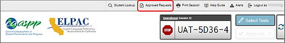 Test Administrator Interface with Approved Requests button indicated