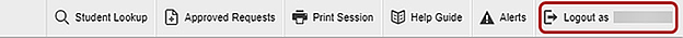 Single Sign-On system banner, with the Logout as button called out