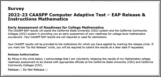 EAP question at the end of grade eleven ELA and mathematics tests