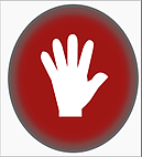 White hand within a red circle.