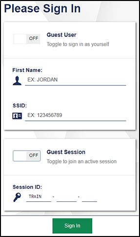 Student Sign In with 'Guest User' and 'Guest Session' toggled off.