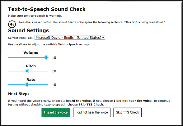 Text-to-Speech Sound Check page