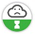 Cloud with sad face on a white background set above an hour glass.