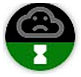 Cloud with sad face on a black background set above an hour glass.