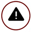 Dark red circle around a black triangle with a white exclamation mark inside.