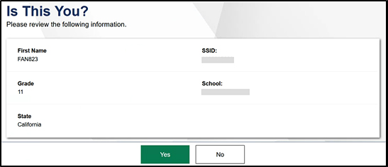 Is This You? screen in the student interface, followed by sample student information