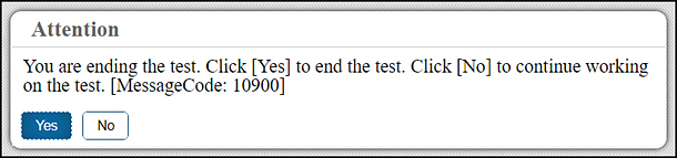 Attention message box stating the test has ended.