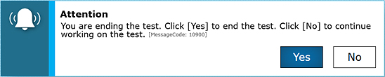 Attention message box stating the test has ended.