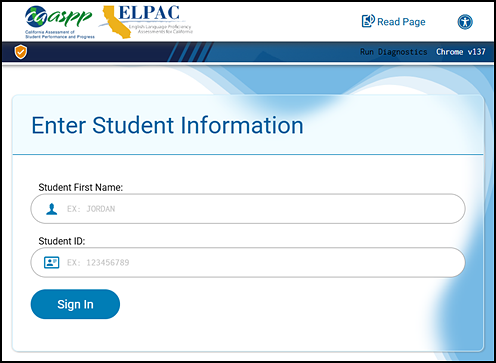 Enter Student Information screen with Student First Name and SSID fields, and Sign In and Log Out buttons.