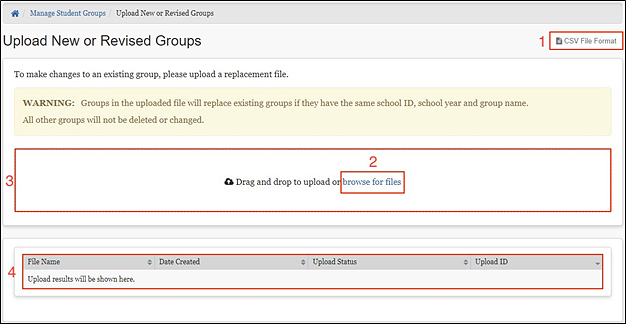 Graphical user interface Upload Groups page without files