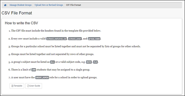Screen shot of CSV File Format
