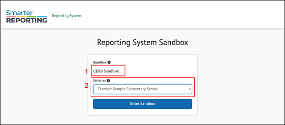 Screenshot of CERS Sandbox Entry Screen.