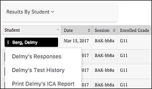 menu pops up with additional links specific to that student