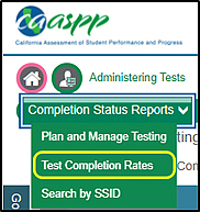 Completion Status Reports drop-down list with the Test Completion Rates option indicated