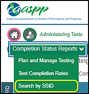 Completion Status Reports drop-down list with the Search by SSID option indicated
