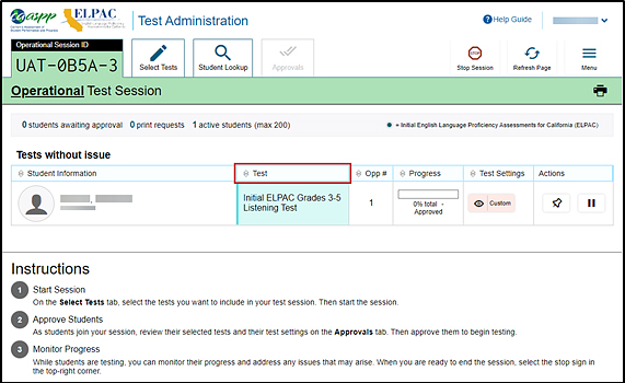 Tests without issue table with the Test column called out.