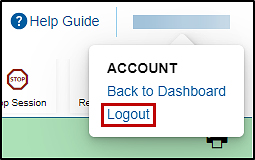 The Name drop-down list with the Logout option indicated.