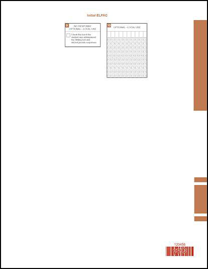 Sample kindergarten InitialELPAC Answer Book back cover.