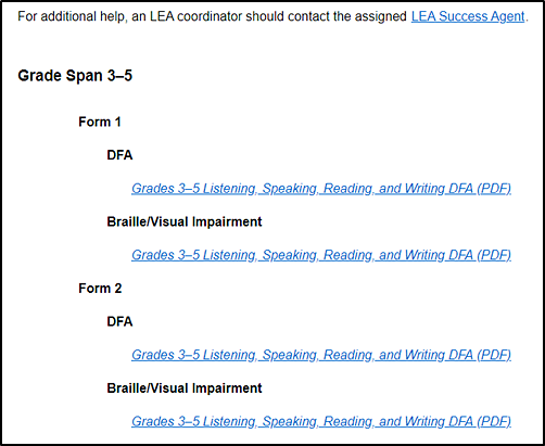 Secure Materials screen in TOMS, which contains the Initial ELPAC Directions for Administration for in-person and remote testing.