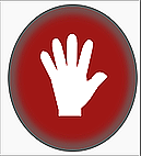 White hand within a red circle.