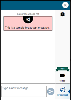 Portion of test screen with a broadcast message box.