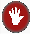 White hand within a red circle.