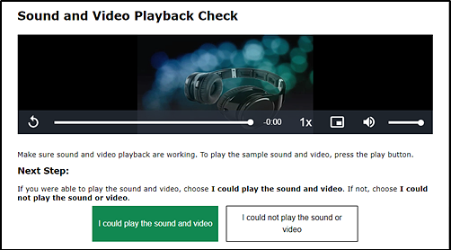 Sound and Video Playback Check section of the Audio/Video Checks screen.