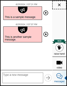 Remote widget displaying what messages between the student or test administrator or examiner look like