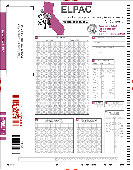 Sample Summative ELPAC Answer Book cover.