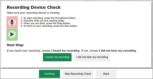 Recording Device Check page