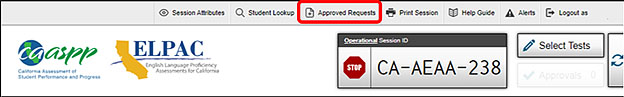 Approved Requests button in the Test Administrator Interface
