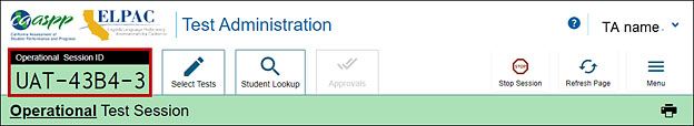 Top of the Test Administrator Interface.
