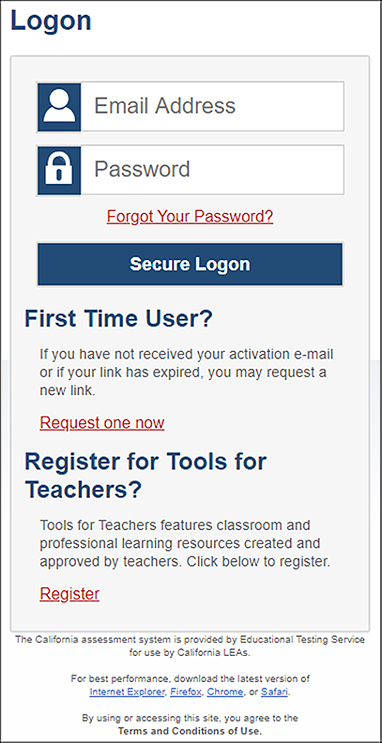 Logon screen asking for user email address and password with a Secure Logon button