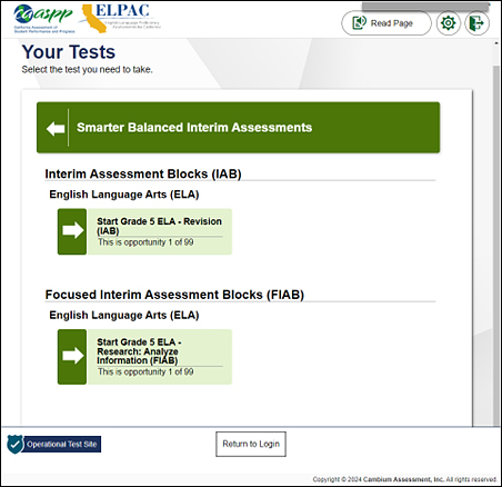 Your Tests screen sample.