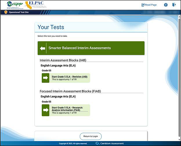 Your Tests screen sample.