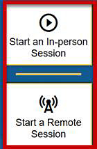 Start an In-person Session button and Start a Remote Session button.