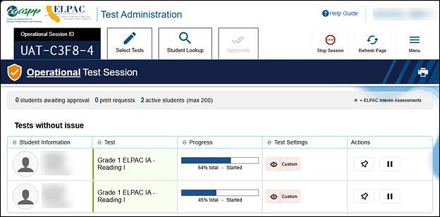 Tests without issue table on the TA Interface.