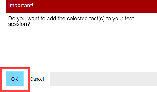 Test Addition Message message box, with the OK button called out 