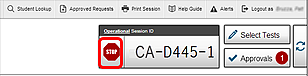 Test Administration banner, with the Stop button called out 