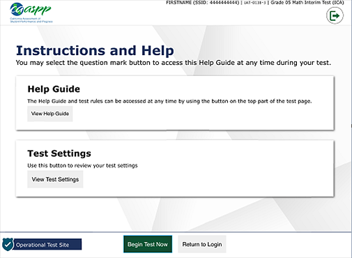 Instructions and Help screen