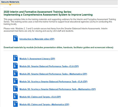 Interim and Formative Assessment Training Series materials.